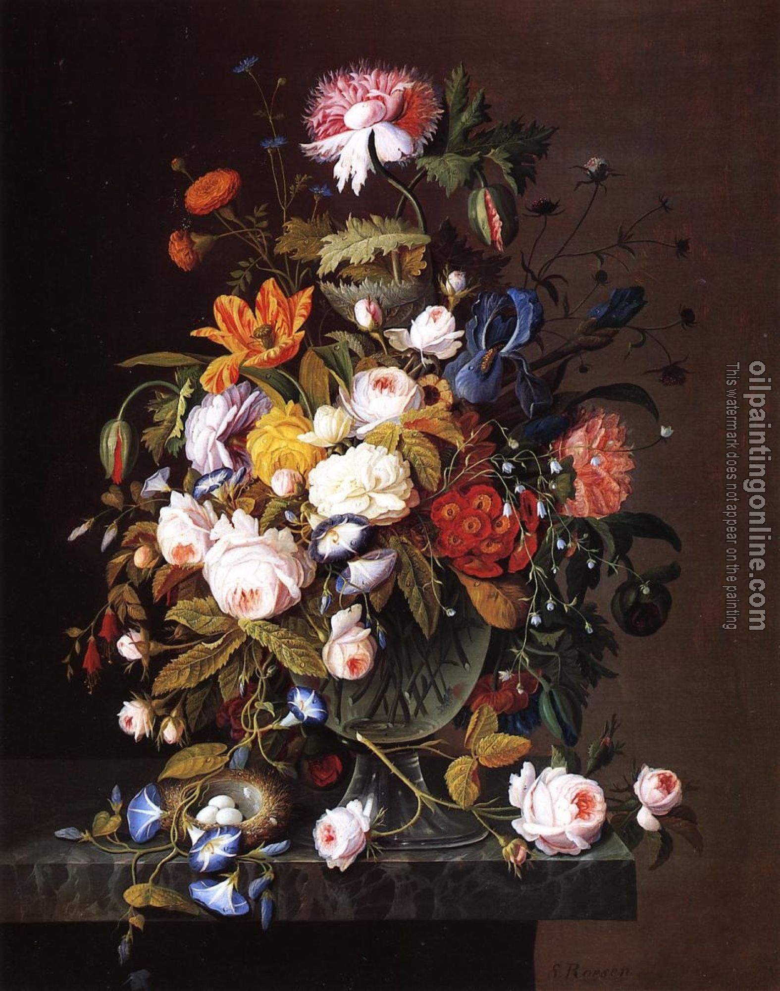 Roesen, Severin - Floral Still Life with Bird's Nest